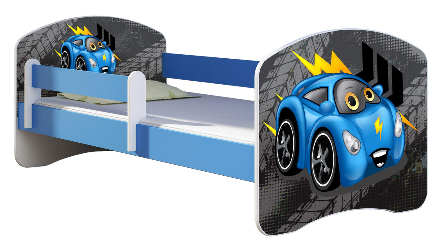 ACMA Kinderbett Jugendbett mit Einer Schublade und Matratze Blau mit Rausfallschutz Lattenrost II 140x70 160x80 180x80 (36 Feuerwehr, 160x80)