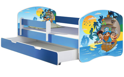 ACMA Kinderbett Jugendbett mit Einer Schublade und Matratze Blau mit Rausfallschutz Lattenrost II 140x70 160x80 180x80 (36 Feuerwehr, 160x80)