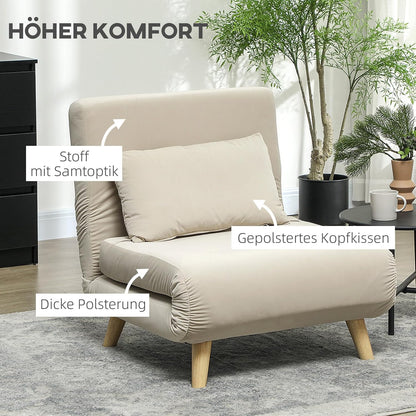 HOMCOM 3-in-1 Schlafsessel Beige – Klappsofa mit Bettfunktion & verstellbarer Rückenlehne