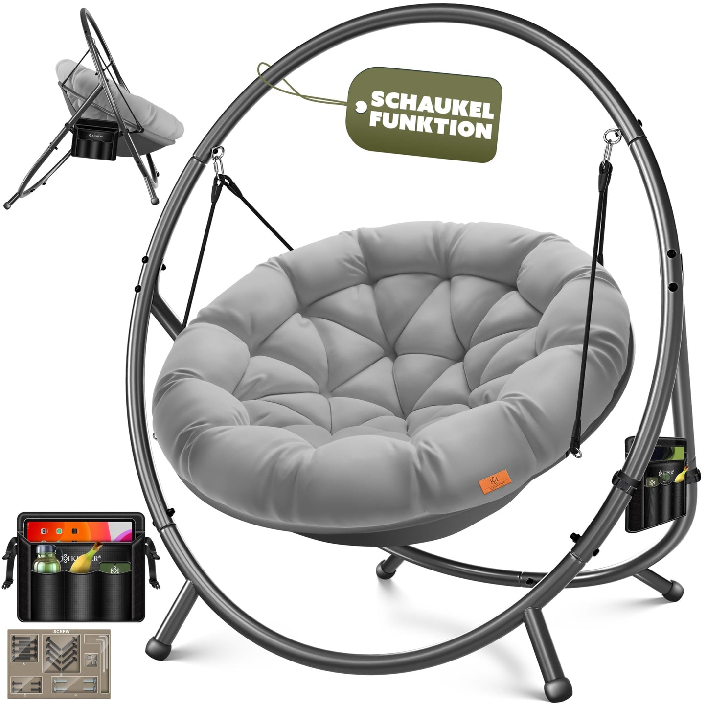 KESSER Hängesessel mit Gestell – Hängestuhl Indoor/Outdoor, inkl. Kissen & Tasche