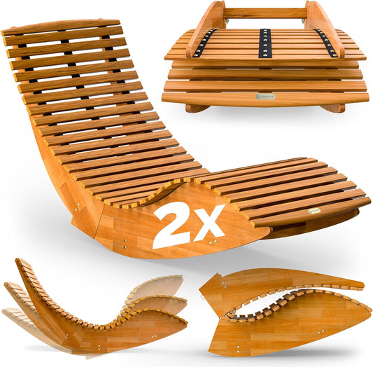 Casaria Sonnenliege 2er Set aus Akazienholz – Klappbar, Wetterfest, FSC-zertifiziert, 195×60 cm, Braun