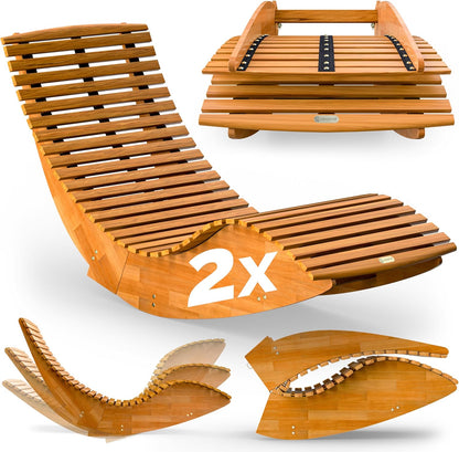 Casaria Sonnenliege 2er Set aus Akazienholz – Klappbar, Wetterfest, FSC-zertifiziert, 195×60 cm, Braun