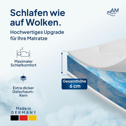 AM Qualitätsmatratzen Gelschaum-Topper – Memory-Schaum, Atmungsaktiv, Lyocell Bezug, Antirutsch