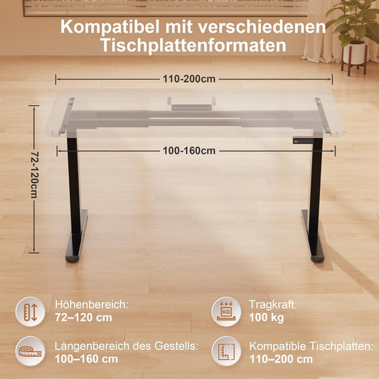 Homall Höhenverstellbares Schreibtischgestell elektrisch mit 2 Motoren, 100 kg Tragkraft, 2-Fach-Teleskop, Memory-Funktion, Kollisionsschutz