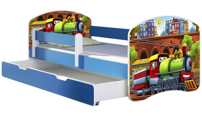 ACMA Kinderbett Jugendbett mit Einer Schublade und Matratze Blau mit Rausfallschutz Lattenrost II 140x70 160x80 180x80 (36 Feuerwehr, 160x80)