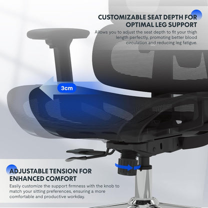 FLEXISPOT ErgoX Ergonomischer Bürostuhl mit Fußstütze – 5D-Rückenlehne, 3D-Armlehnen, Atmungsaktiv