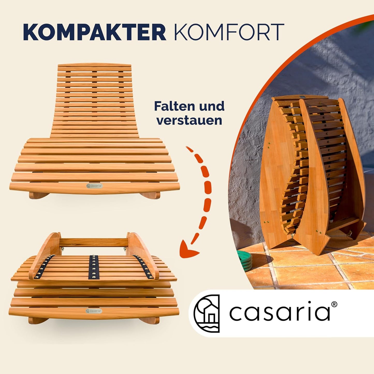 Casaria Sonnenliege 2er Set aus Akazienholz – Klappbar, Wetterfest, FSC-zertifiziert, 195×60 cm, Braun