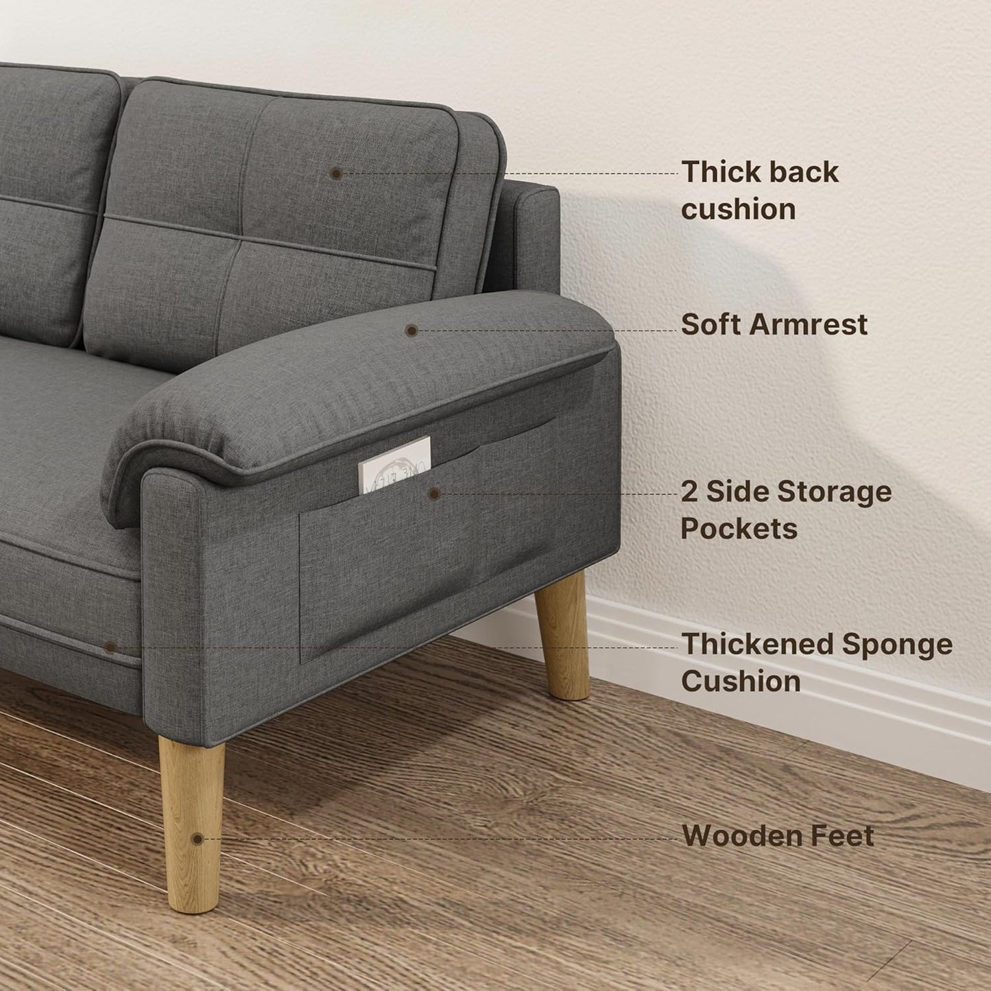 Xbro 2-Sitzer Sofa aus Stoff – Modernes Loveseat, Mit Armlehnen und Seitentasche