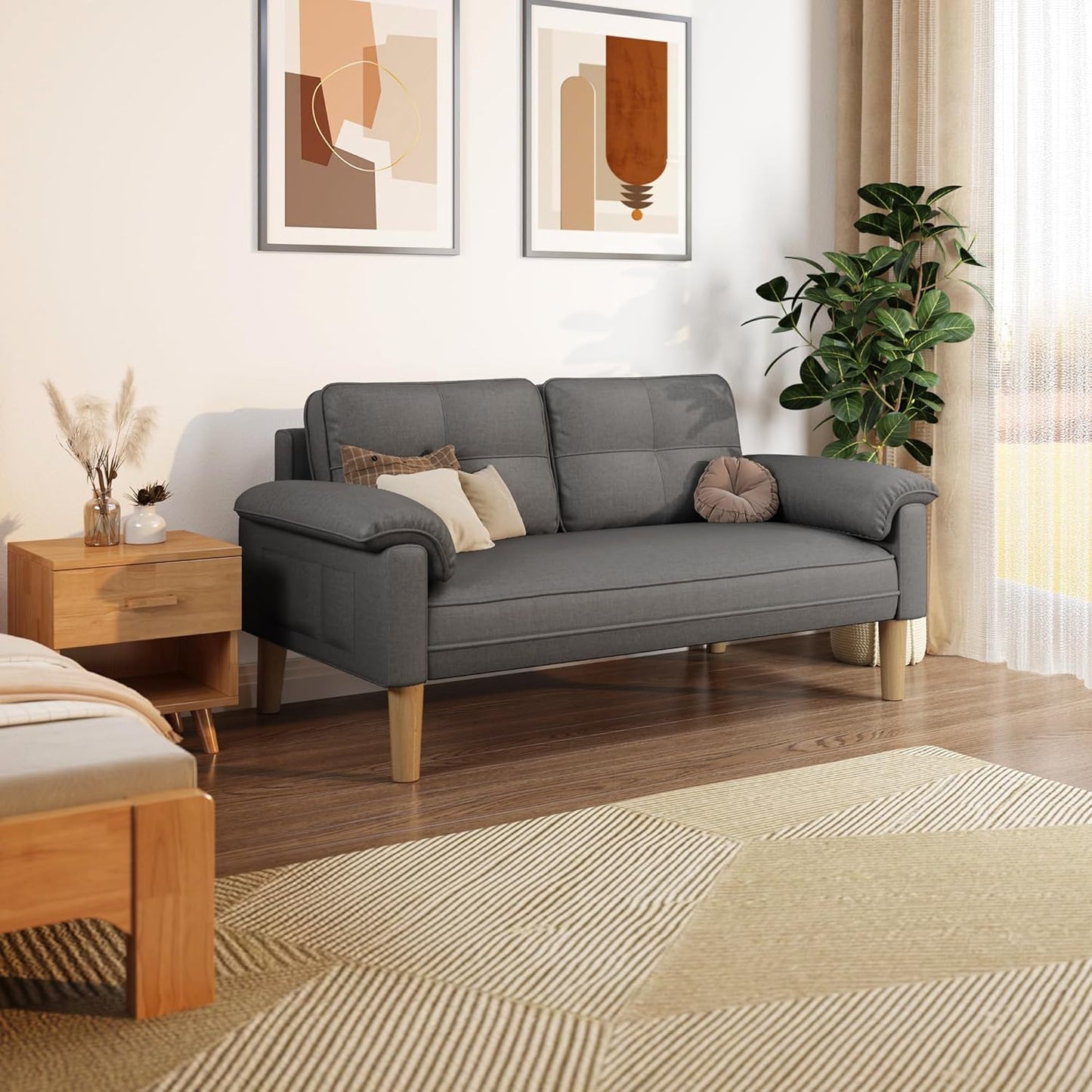 Xbro 2-Sitzer Sofa aus Stoff – Modernes Loveseat, Mit Armlehnen und Seitentasche