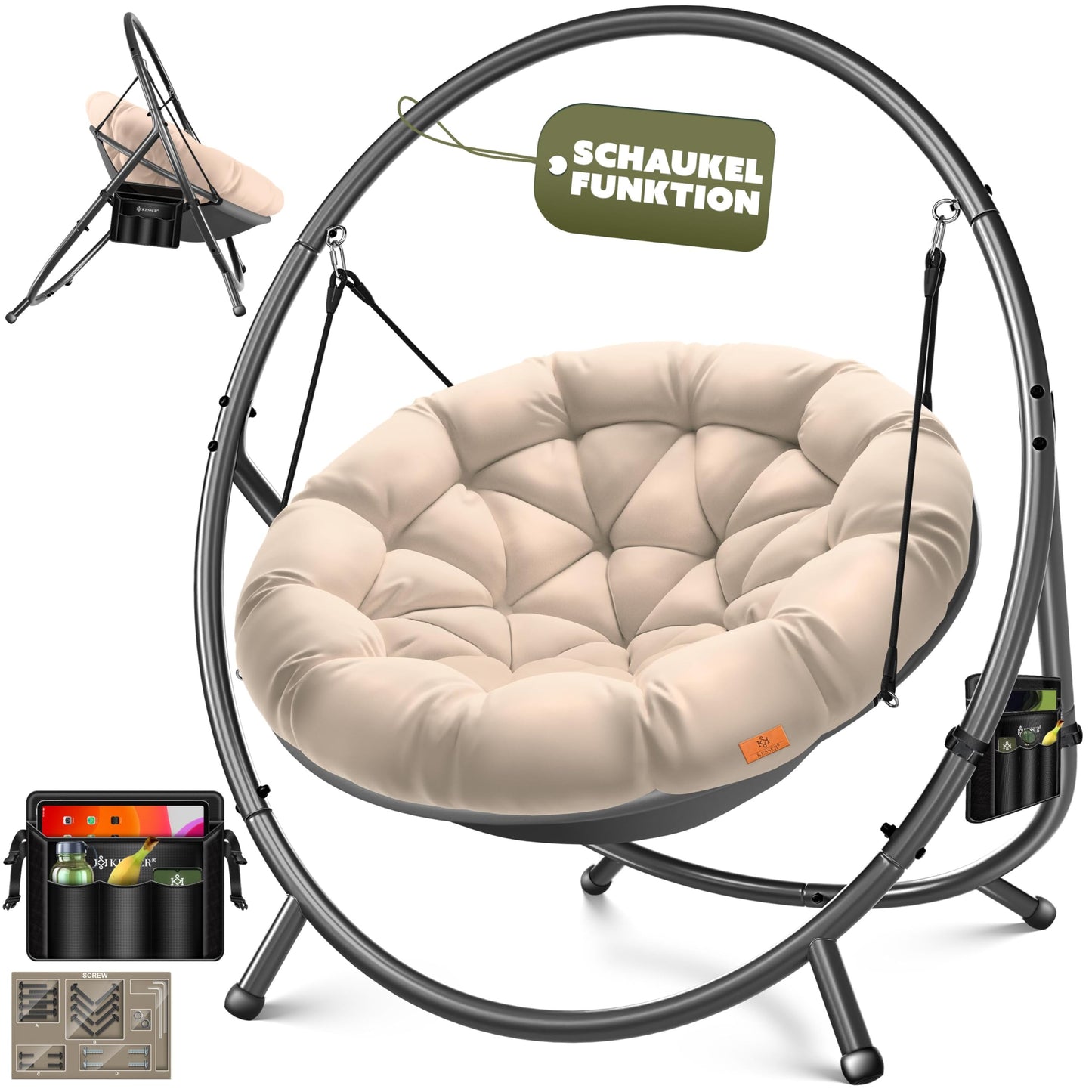 KESSER Hängesessel mit Gestell – Hängestuhl Indoor/Outdoor, inkl. Kissen & Tasche
