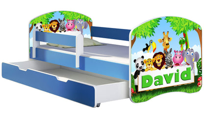ACMA Kinderbett Jugendbett mit Einer Schublade und Matratze Blau mit Rausfallschutz Lattenrost II 140x70 160x80 180x80 (36 Feuerwehr, 160x80)