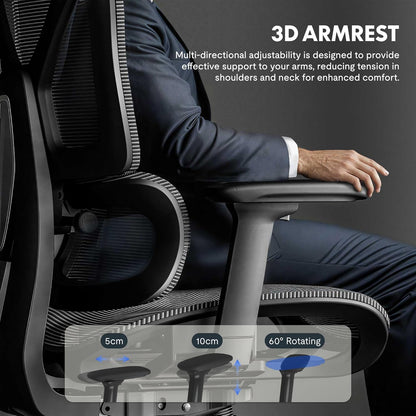 FLEXISPOT ErgoX Ergonomischer Bürostuhl mit Fußstütze – 5D-Rückenlehne, 3D-Armlehnen, Atmungsaktiv