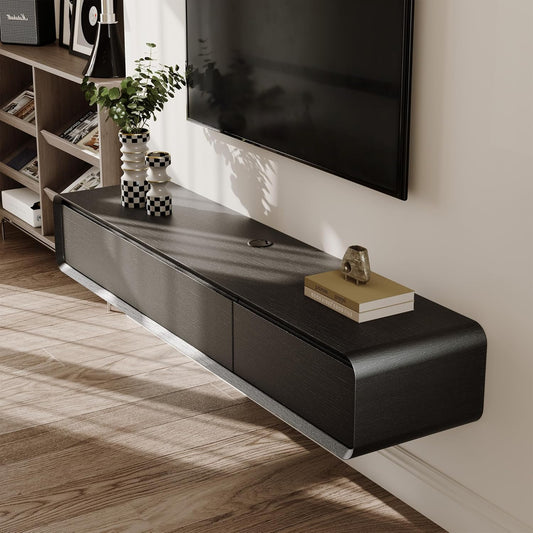POVISON Schwebendes TV-Lowboard aus Massivholz – Modernes Hängeschrank-TV-Möbel mit Stauraum & Kabelmanagement