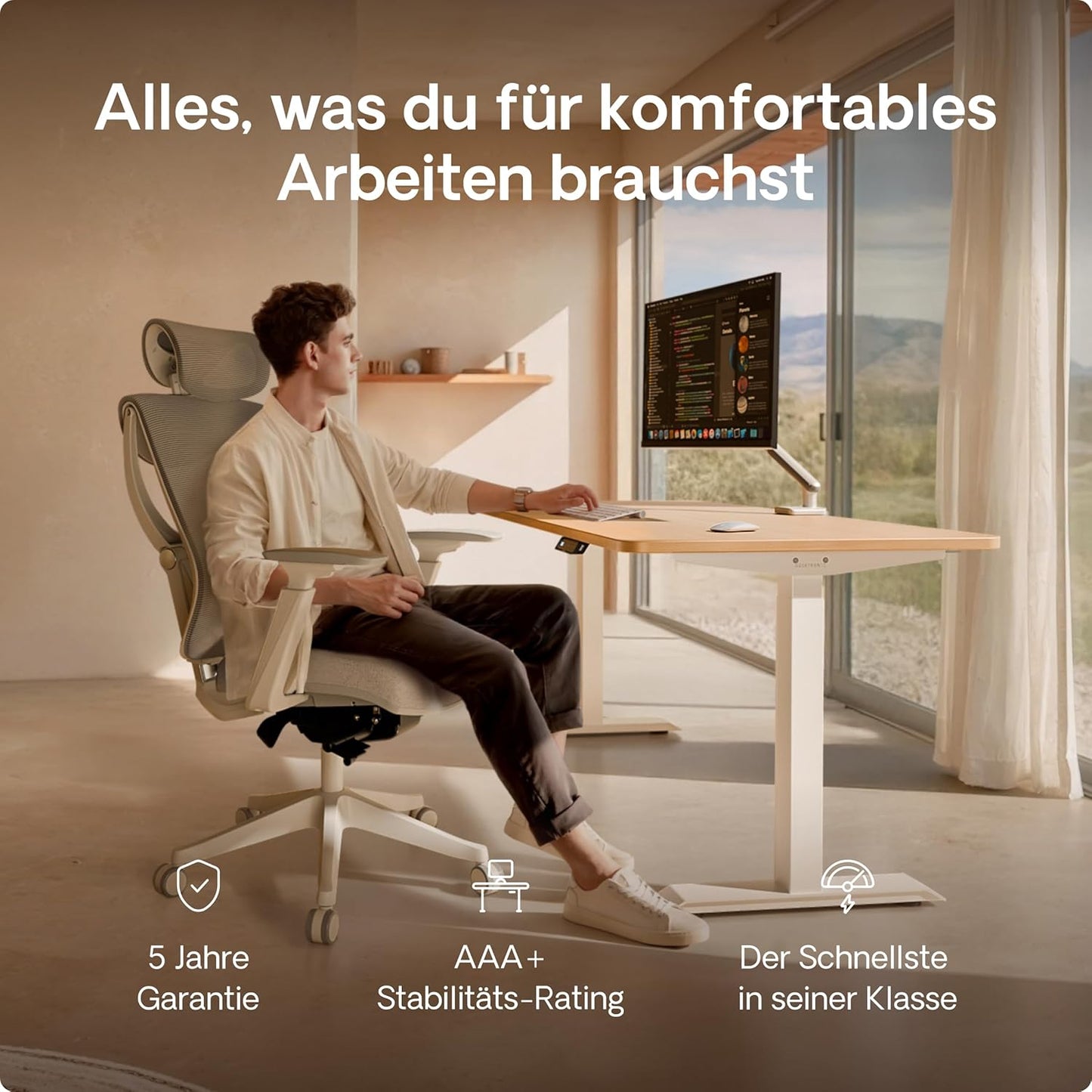 Desktronic HomeOne Elektrisch Höhenverstellbarer Schreibtisch, USB-Anschlüsse, Ergonomisch