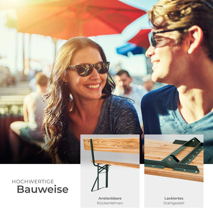 tectake Bierzeltgarnitur mit Lehne – Klappbares Gartenmöbel Set aus Holz & Stahl für bis zu 8 Personen