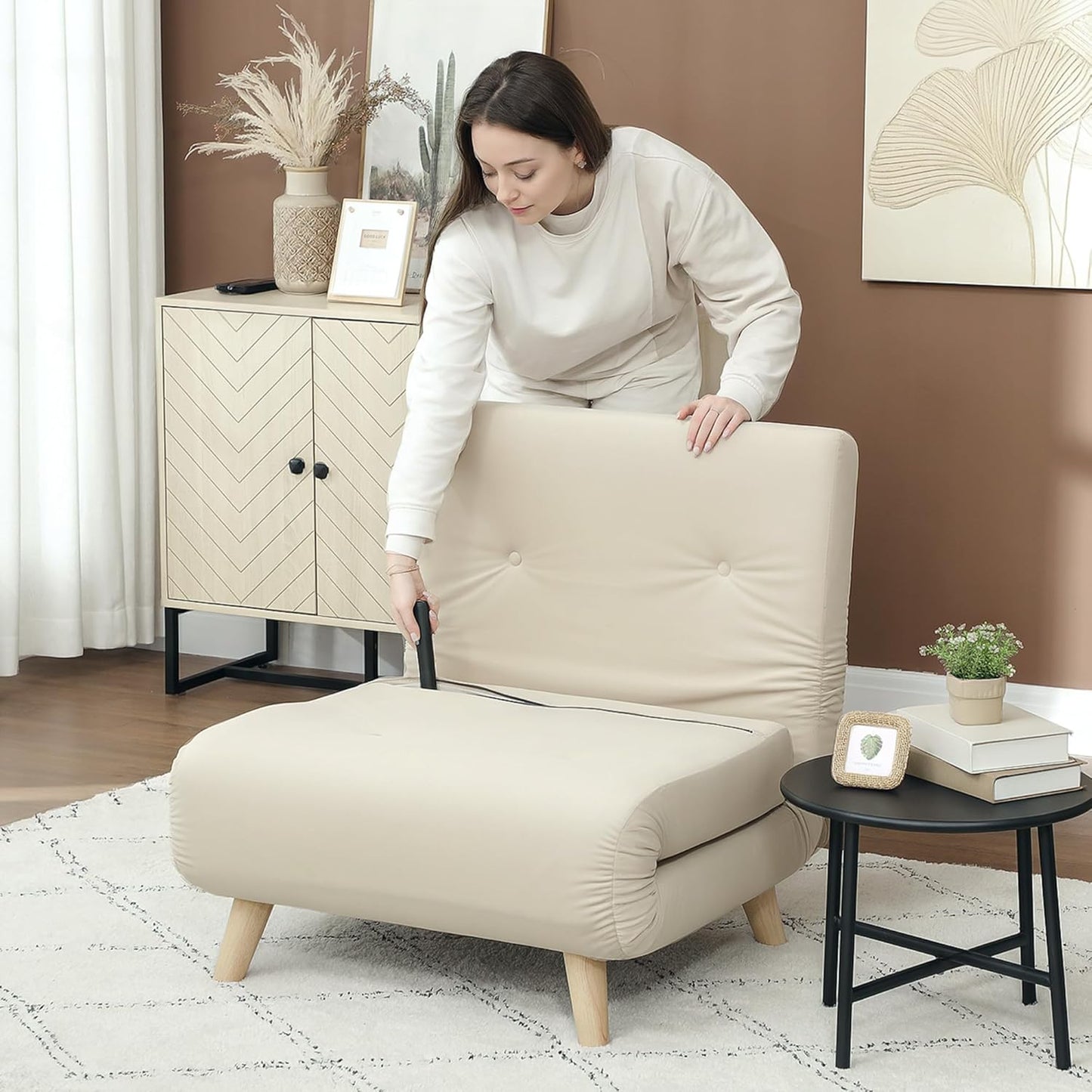 HOMCOM 3-in-1 Schlafsessel Beige – Klappsofa mit Bettfunktion & verstellbarer Rückenlehne