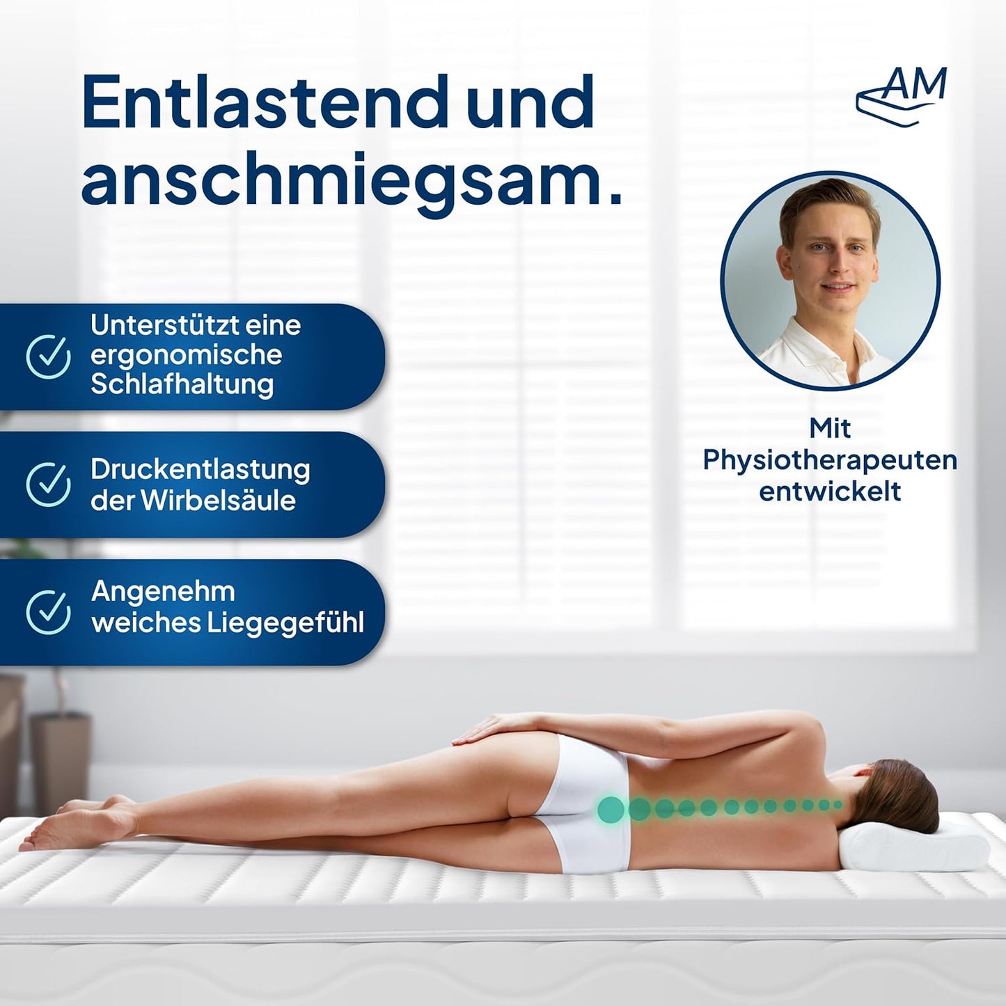 AM Qualitätsmatratzen Gelschaum-Topper – Memory-Schaum, Atmungsaktiv, Lyocell Bezug, Antirutsch