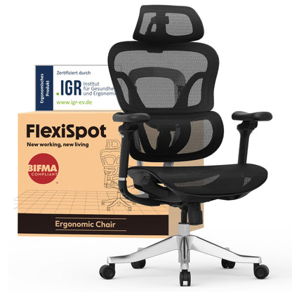 FLEXISPOT ErgoX Ergonomischer Bürostuhl mit Fußstütze – 5D-Rückenlehne, 3D-Armlehnen, Atmungsaktiv