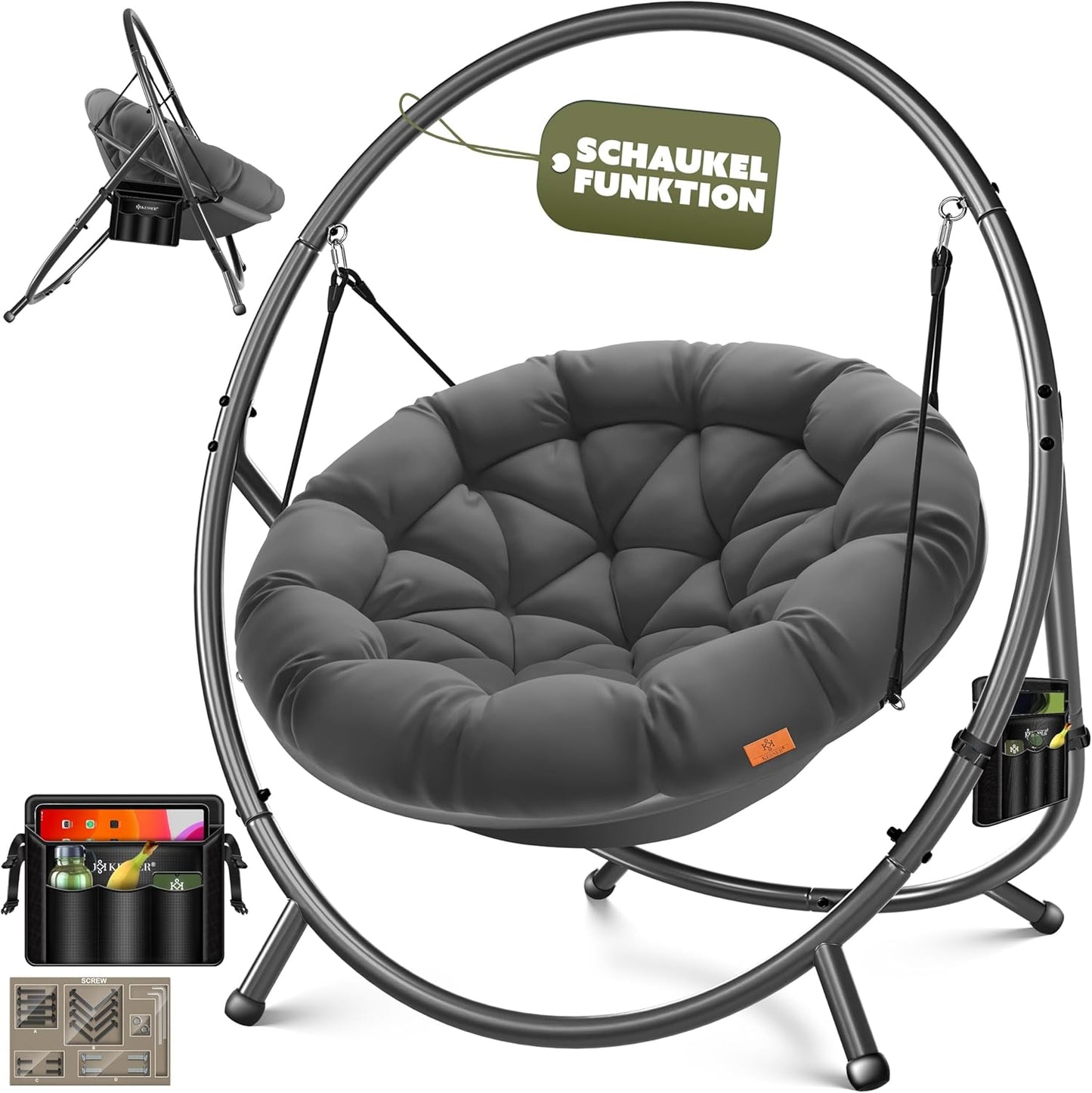 KESSER Hängesessel mit Gestell – Hängestuhl Indoor/Outdoor, inkl. Kissen & Tasche