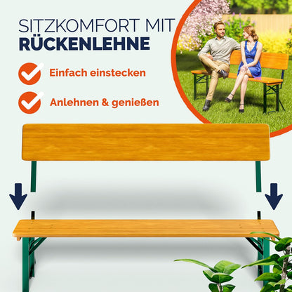 Casaria Bierzeltgarnitur mit Lehne 170 cm, Klappbar, Holz Stahl, Braun