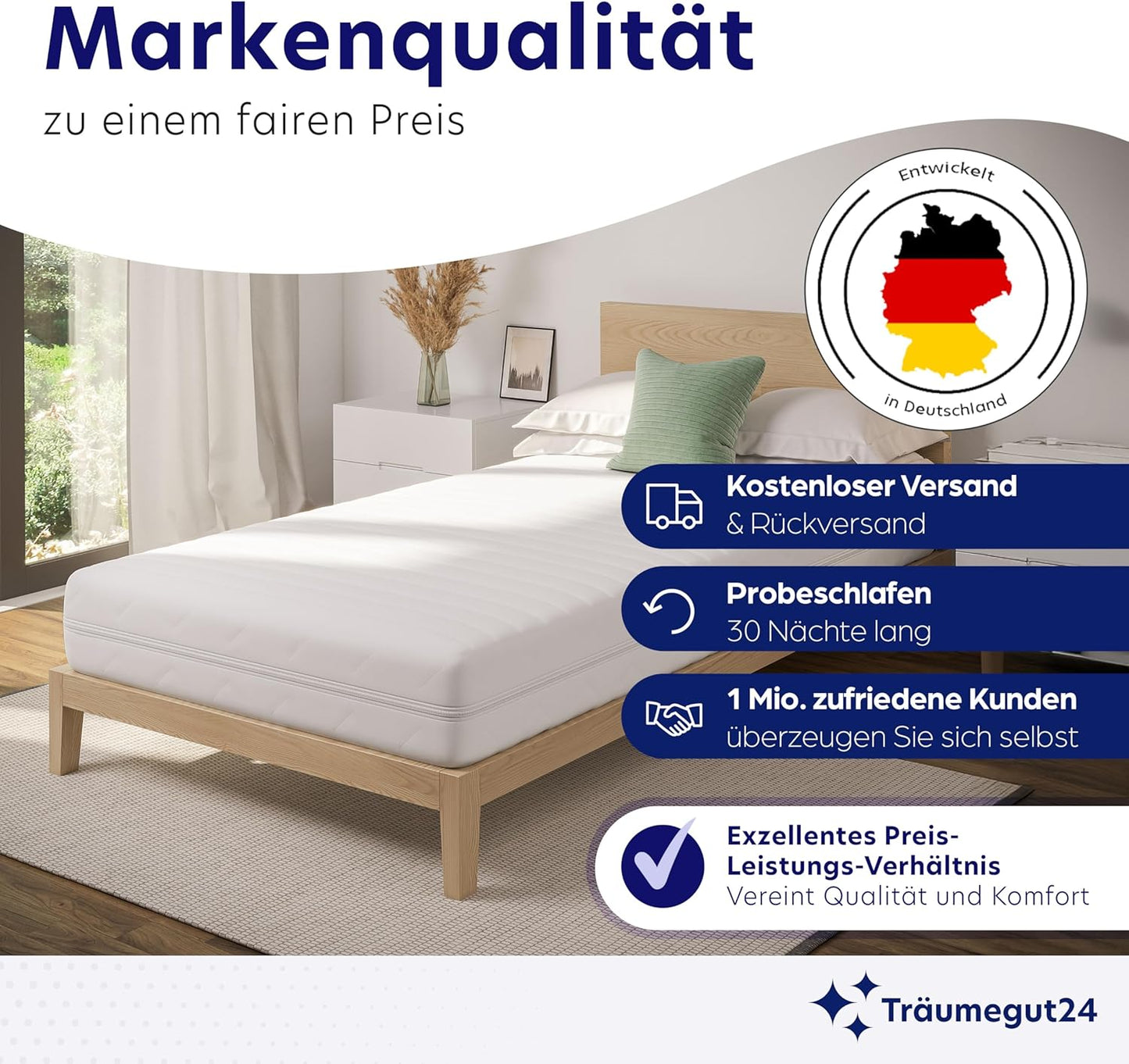 Träumegut24 AquaFlex 7-Zonen Kaltschaummatratze | Ergonomisch, Hypoallergen, Abnehmbarer Bezug, Oeko-TEX®