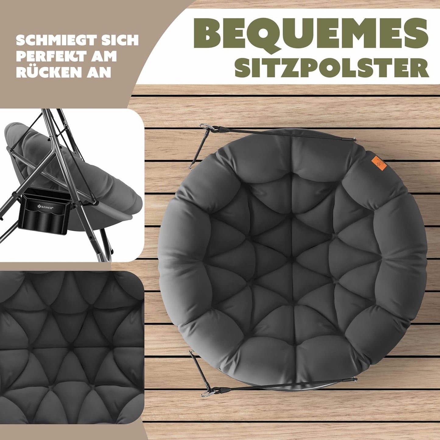 KESSER Hängesessel mit Gestell – Hängestuhl Indoor/Outdoor, inkl. Kissen & Tasche