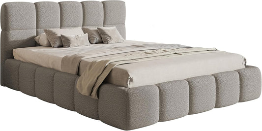 Selsey Polsterbett mit Holzrahmen | Modernes Doppelbett | Bouclé Stoff, Stabil & Langlebig