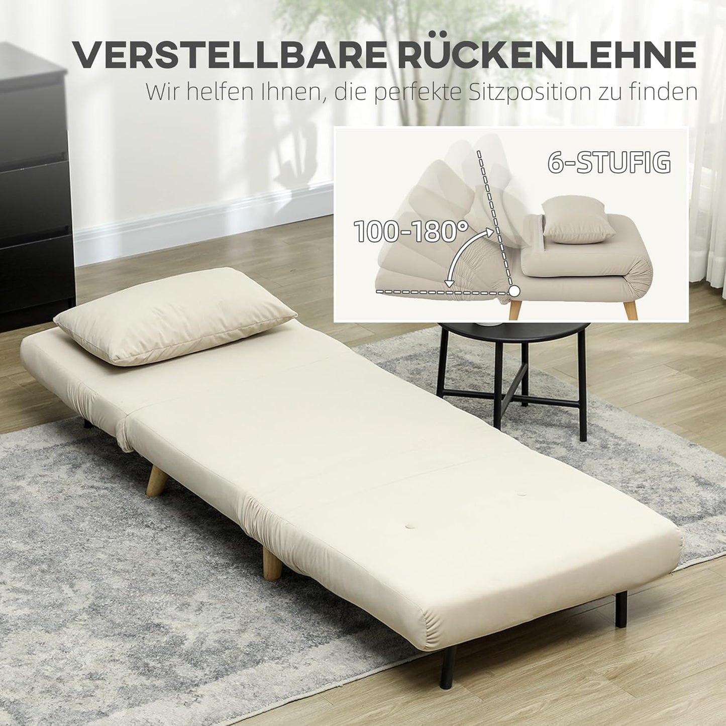 HOMCOM 3-in-1 Schlafsessel Beige – Klappsofa mit Bettfunktion & verstellbarer Rückenlehne