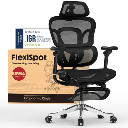 FLEXISPOT ErgoX Ergonomischer Bürostuhl mit Fußstütze – 5D-Rückenlehne, 3D-Armlehnen, Atmungsaktiv