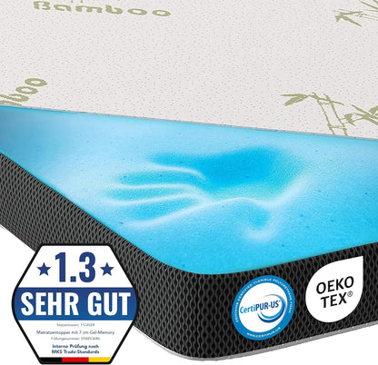 MKS Gel-Topper mit Memory-Schaum – 7 cm Matratzentopper, H2/H3, 3D-Luftstrom, Bambusbezug