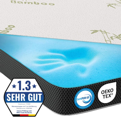 MKS Gel-Topper mit Memory-Schaum – 7 cm Matratzentopper, H2/H3, 3D-Luftstrom, Bambusbezug