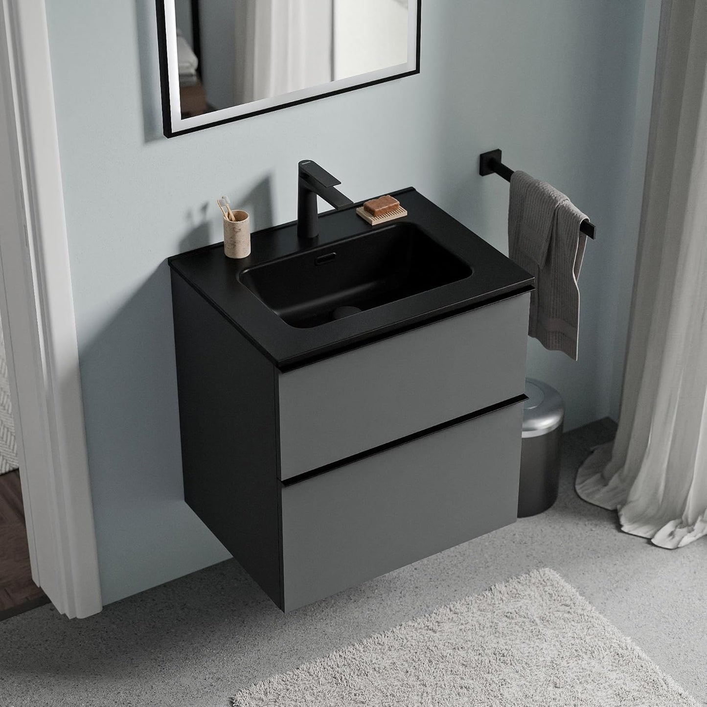BERNSTEIN Badmöbel-Set Lavoa – Waschbecken mit Unterschrank, 2 Schubladen, Soft-Close, modernes Waschtisch-Set