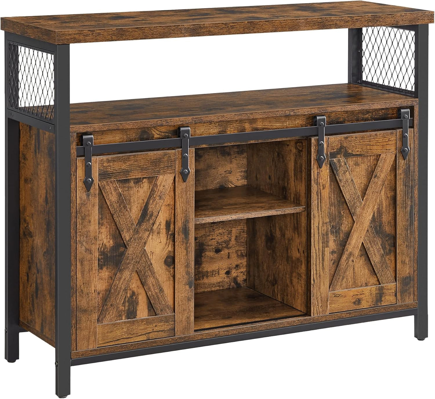 VASAGLE Sideboard mit Schiebetüren, Küchenschrank Landhausstil, Vintagebraun 100 cm
