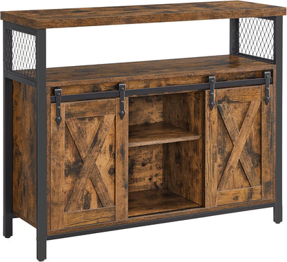 VASAGLE Sideboard mit Schiebetüren, Küchenschrank Landhausstil, Vintagebraun 100 cm