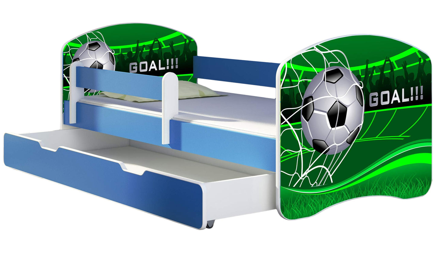 ACMA Kinderbett Jugendbett mit Einer Schublade und Matratze Blau mit Rausfallschutz Lattenrost II 140x70 160x80 180x80 (36 Feuerwehr, 160x80)