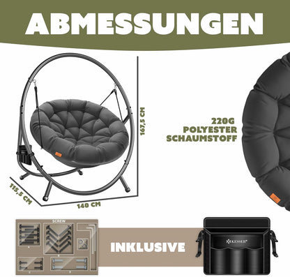 KESSER Hängesessel mit Gestell – Hängestuhl Indoor/Outdoor, inkl. Kissen & Tasche