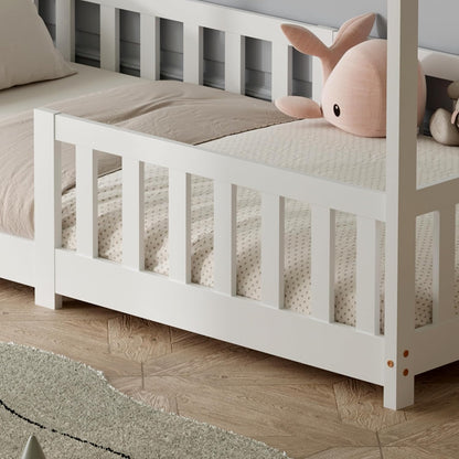 ecomi Montessori Hausbett Kinder aus Kiefernholz mit Rausfallschutz & Lattenrost