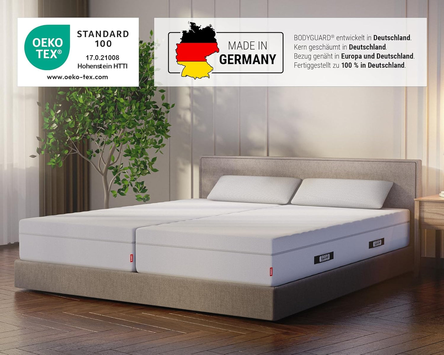 Bodyguard Bett1 Boxspring Matratze – 2in1 Liegehärten, Ergonomisch, QXSchaum, Oeko-TEX®, Made in Germany