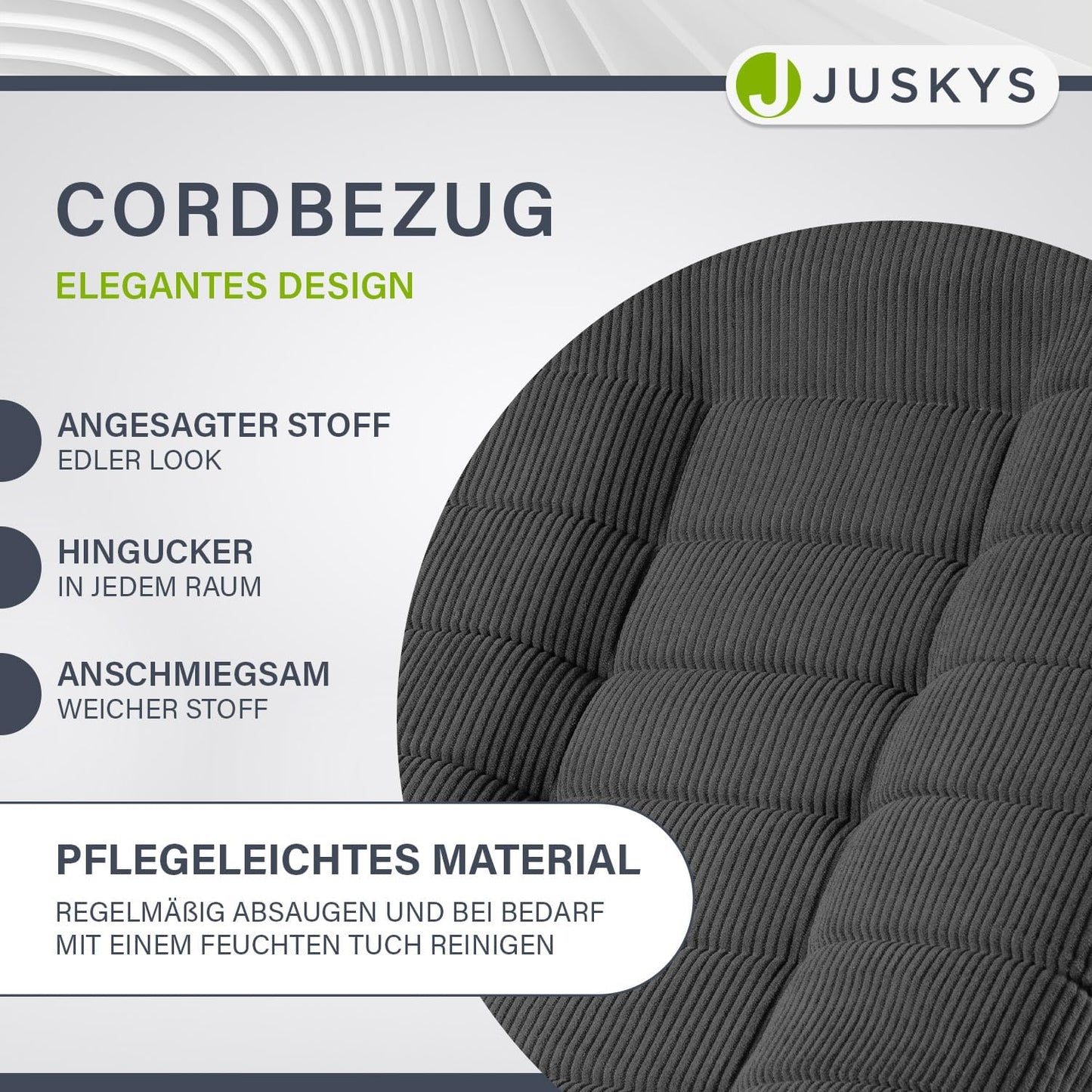 JUSKYS Relaxsessel Korsika, Cord, 360° drehbar & klappbar, Dunkelgrau, Metallrahmen