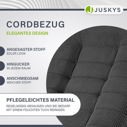 JUSKYS Relaxsessel Korsika, Cord, 360° drehbar & klappbar, Dunkelgrau, Metallrahmen