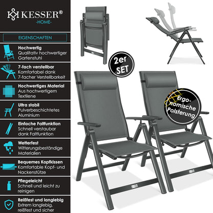 KESSER Gartenstuhl Hochlehner – Klappstuhl Aluminium, Wetterfest, Mit Kopfkissen, Outdoor
