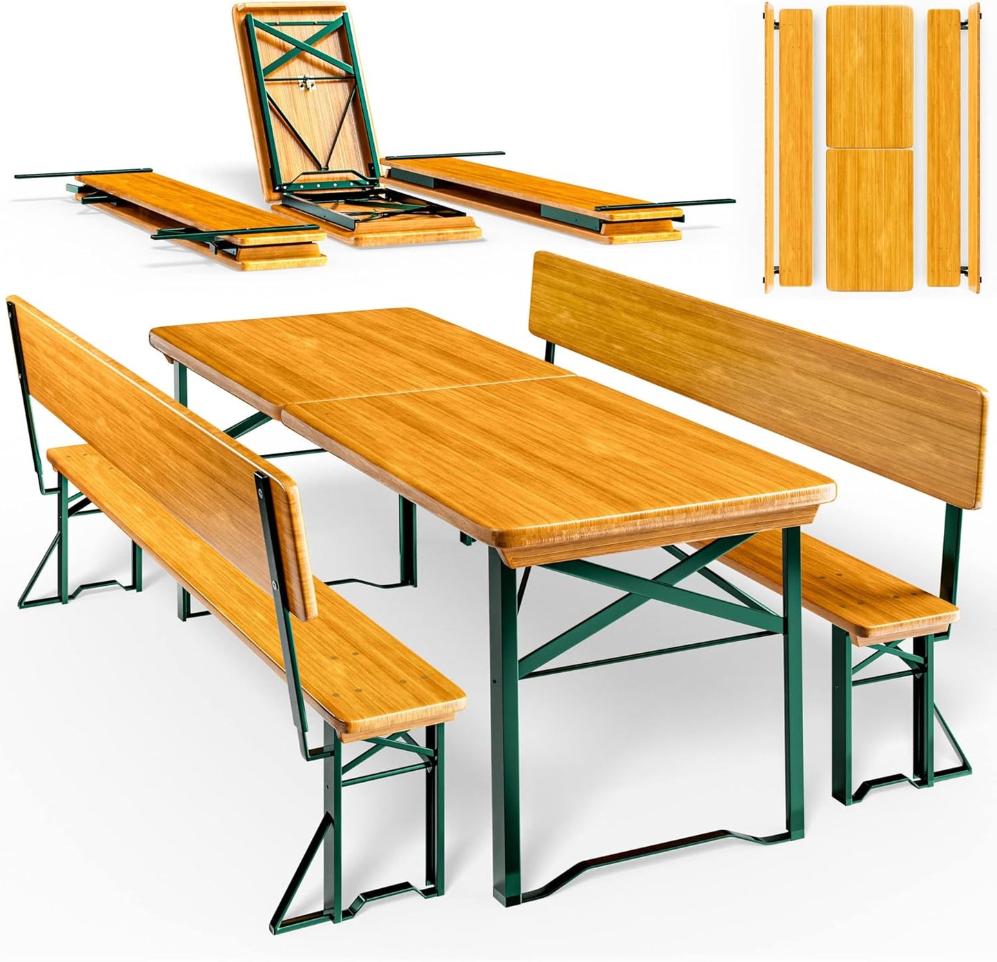 Casaria Bierzeltgarnitur mit Lehne 170 cm, Klappbar, Holz Stahl, Braun
