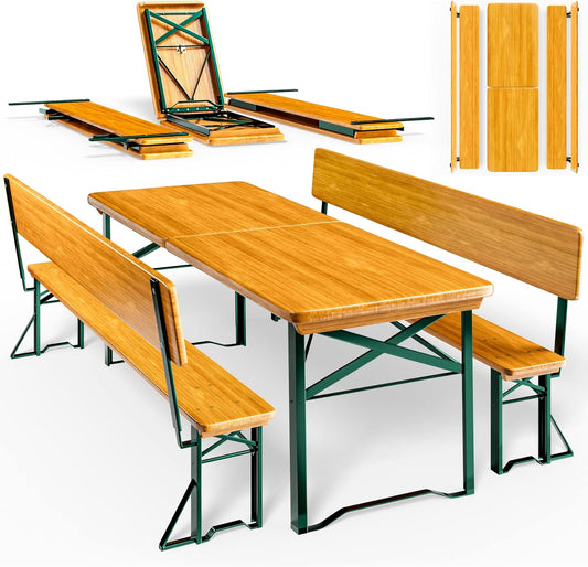 Casaria Bierzeltgarnitur mit Lehne 170 cm, Klappbar, Holz Stahl, Braun
