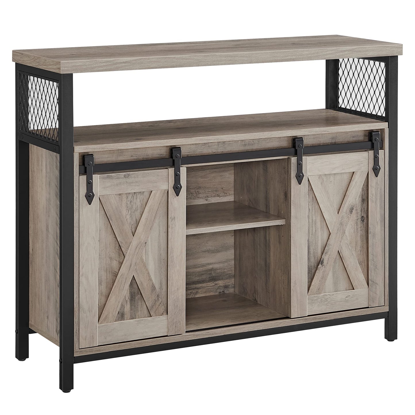 VASAGLE Sideboard mit Schiebetüren, Küchenschrank Landhausstil, Vintagebraun 100 cm