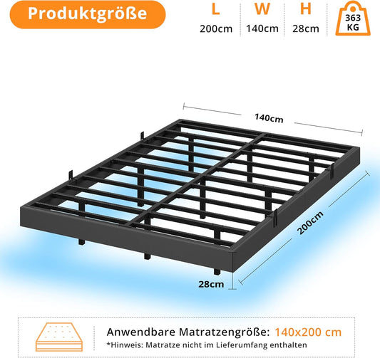 IRONCK Bettgestell mit LED & Ladestation - Floating Bed, Metallrahmen, gepolstert