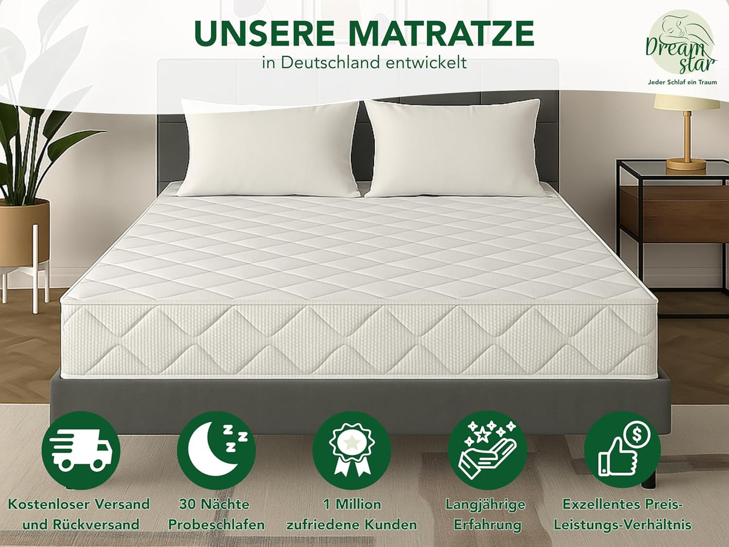 DREAMSTAR Ergo Flex Duo 7-Zonen Kaltschaummatratze, Ergonomisch, Hypoallergen, Abnehmbarer Bezug