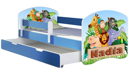 ACMA Kinderbett Jugendbett mit Einer Schublade und Matratze Blau mit Rausfallschutz Lattenrost II 140x70 160x80 180x80 (36 Feuerwehr, 160x80)