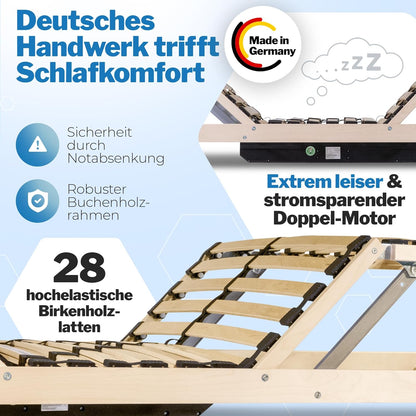 RehaSleep Komfort Lattenrost elektrisch verstellbar, Birkenholz, Made in Germany