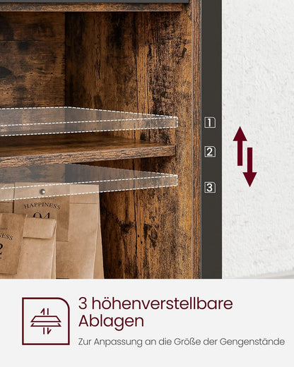 VASAGLE Sideboard mit Schiebetüren, Küchenschrank Landhausstil, Vintagebraun 100 cm