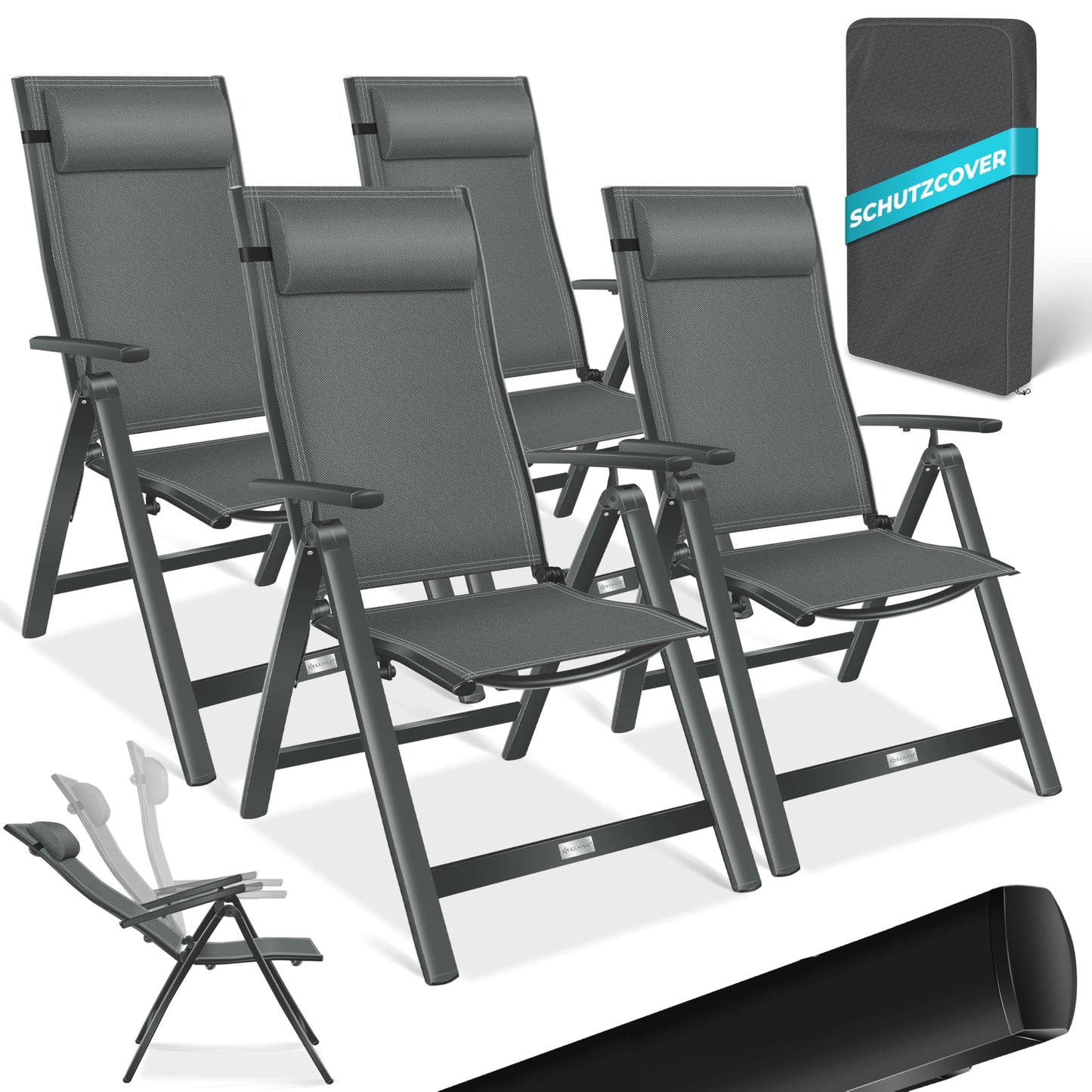 KESSER Gartenstuhl Hochlehner – Klappstuhl Aluminium, Wetterfest, Mit Kopfkissen, Outdoor